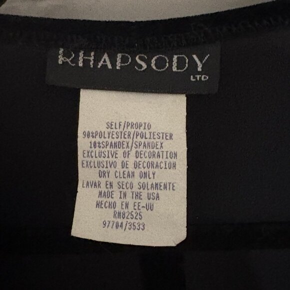 Rhapsody Black Velvet Faux Wrap Dress Removal Shoulder Pads Med‎ - Picture 6 of 6